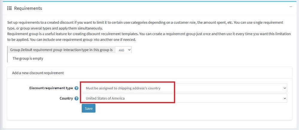 Discount Requirement for shipping country 